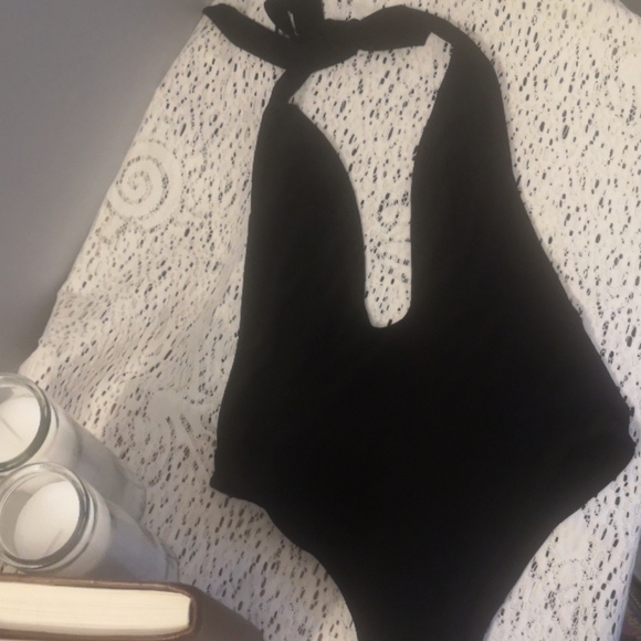 Black Deep V One Piece Swimsuit by Want My Look - Picture 2 of 7